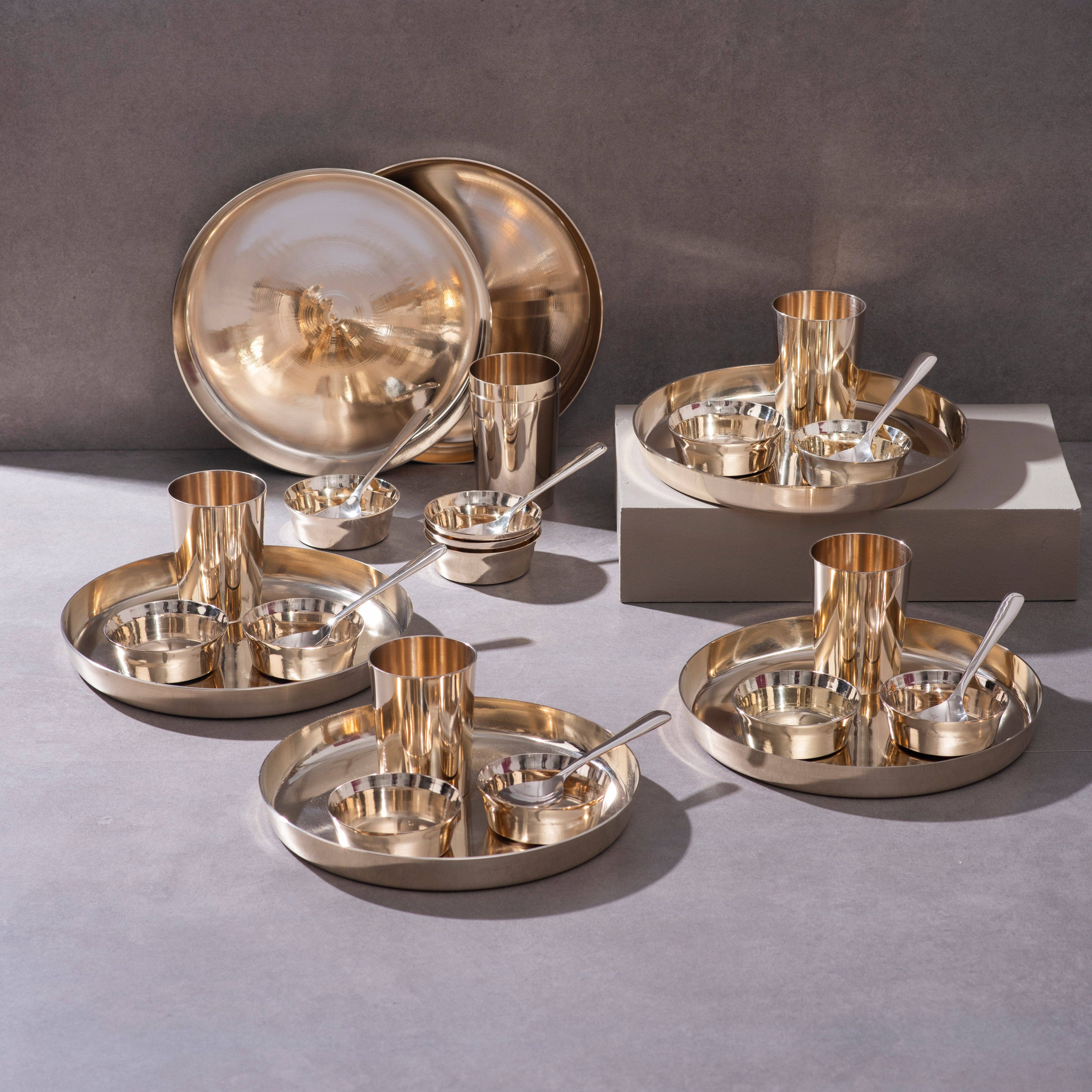 P-TAL - Wholesale Serving Plate - Bronze (Kansa) high hipped plate (Thaali) Set 11" - 5 pieces (1 Thaali, 2 bowls, 1 glass, 1 spoon)5