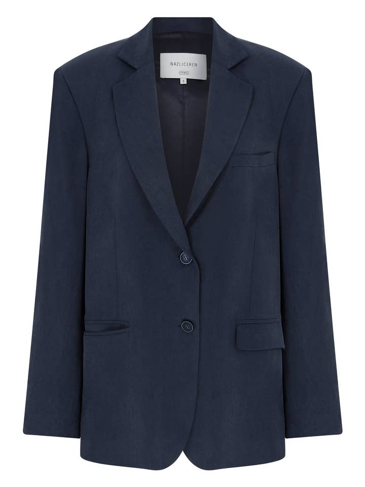 Chaqueta oversize azul marino boxy para venta al por mayor de NAZLI CEREN