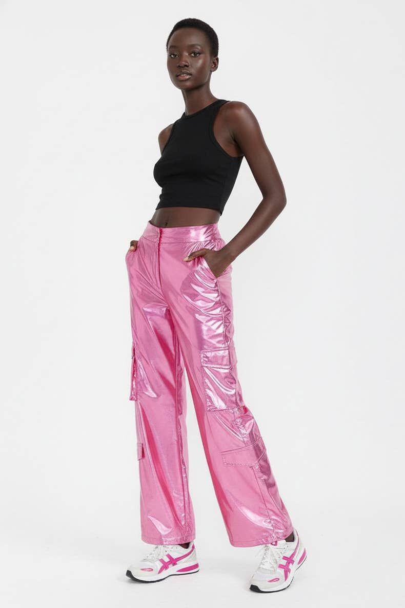 5besties inc - Wholesale Pants - Women's - CARGO POCKETS METALLIC WIDE LEG PANTS2