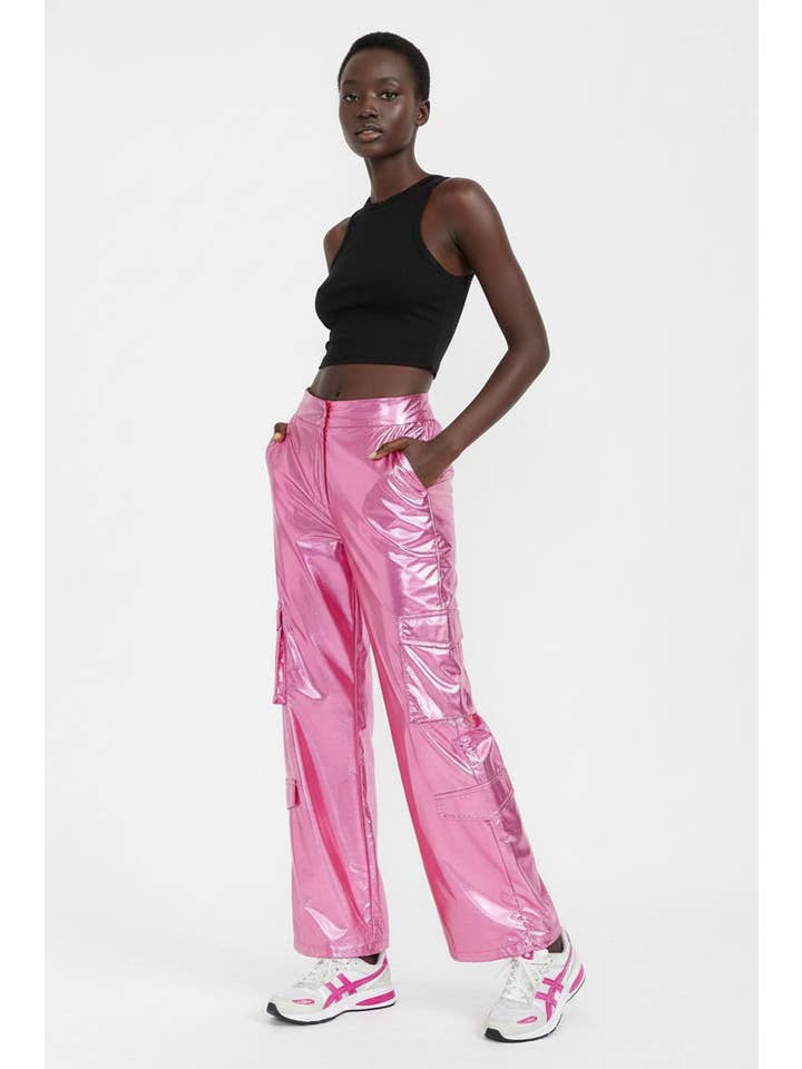 5besties inc - Wholesale Pants - Women's - CARGO POCKETS METALLIC WIDE LEG PANTS2
