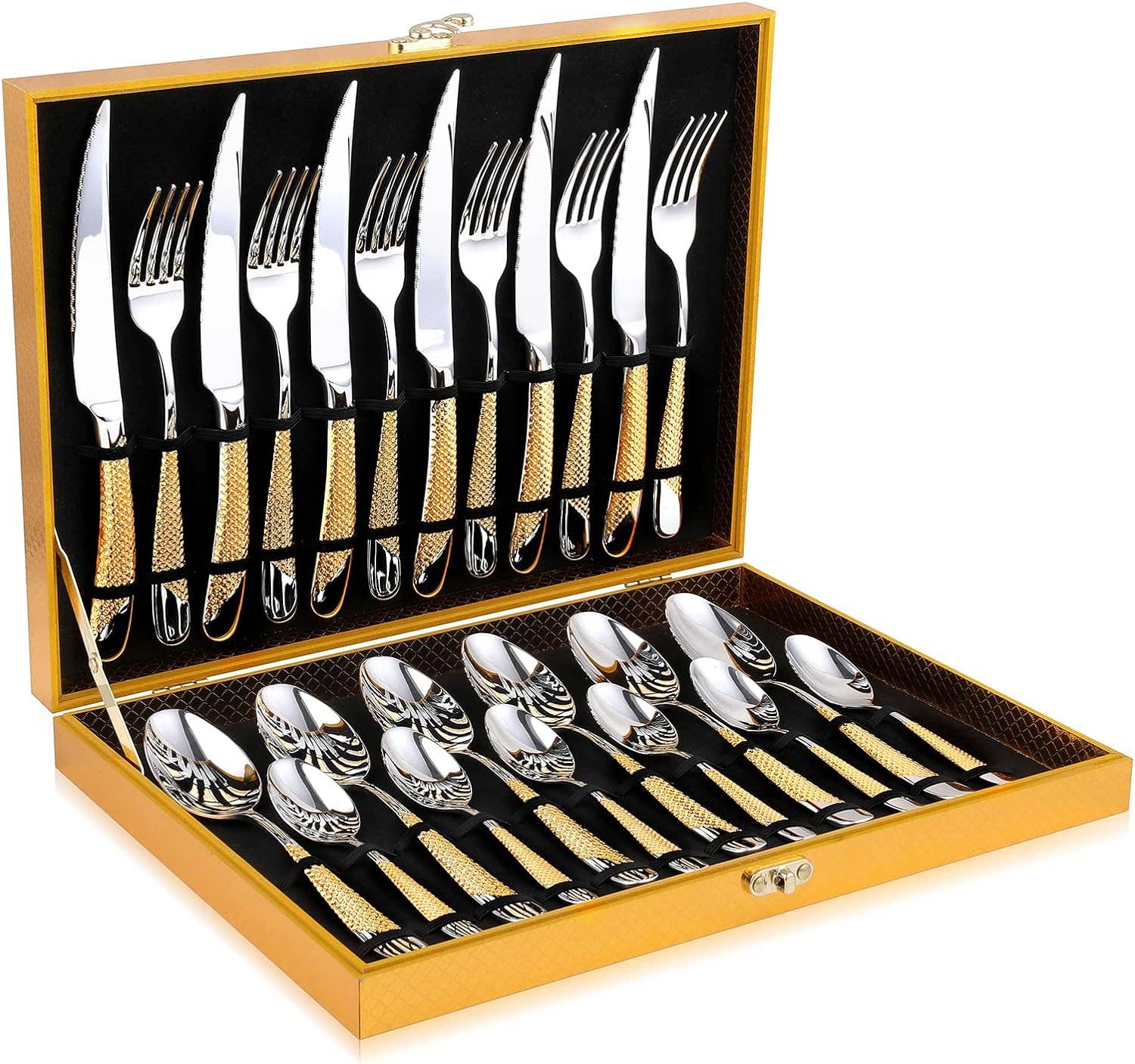 VIGOR - Wholesale Flatware Set - Perfect Holiday Gift 24-Piece Gold Forged Stainless Steel Fl5