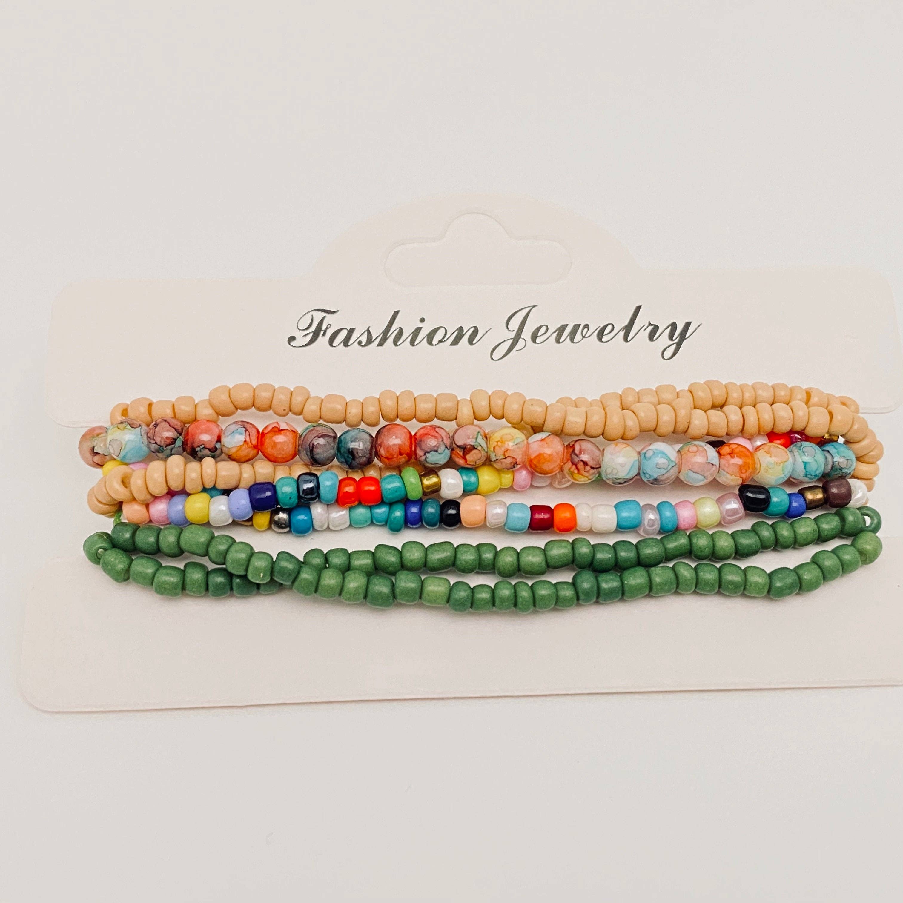 Mio Queena - Wholesale Jewelry Set - Multi Pieces Set Bohemia Hand-woven Rice Beads Bracelet0