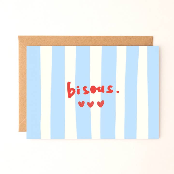 Bisous Greeting Card – French Everyday Love Card (Blue) for wholesale by Rio Soléy