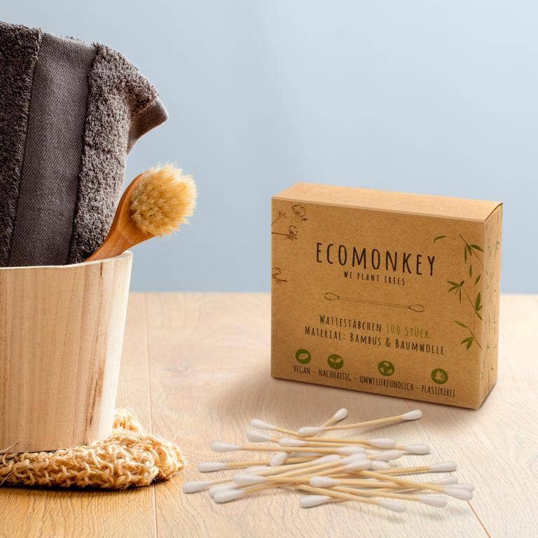 ECOMONKEY - Wholesale Cotton Swab/Q-Tip - Bamboo cotton swabs with cotton, pack of 2 (2 x 100 pieces)1