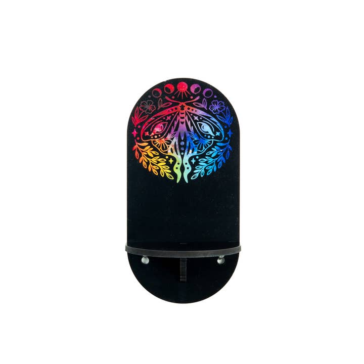 Standish House - Wholesale Wall Mounted Shelf - Arch shelf with moth-Rainbow galaxy2