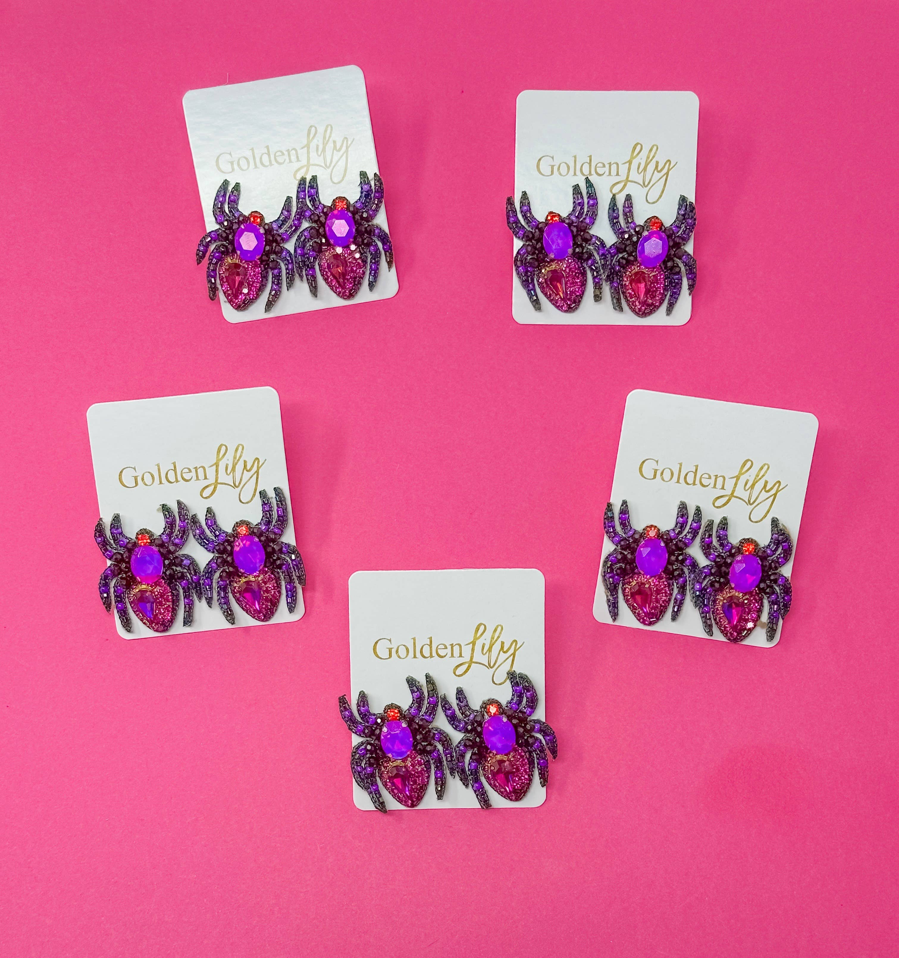 Golden Lily - Wholesale Stud/Post Earrings - Halloween Rhinestone Spider Stud Earrings1