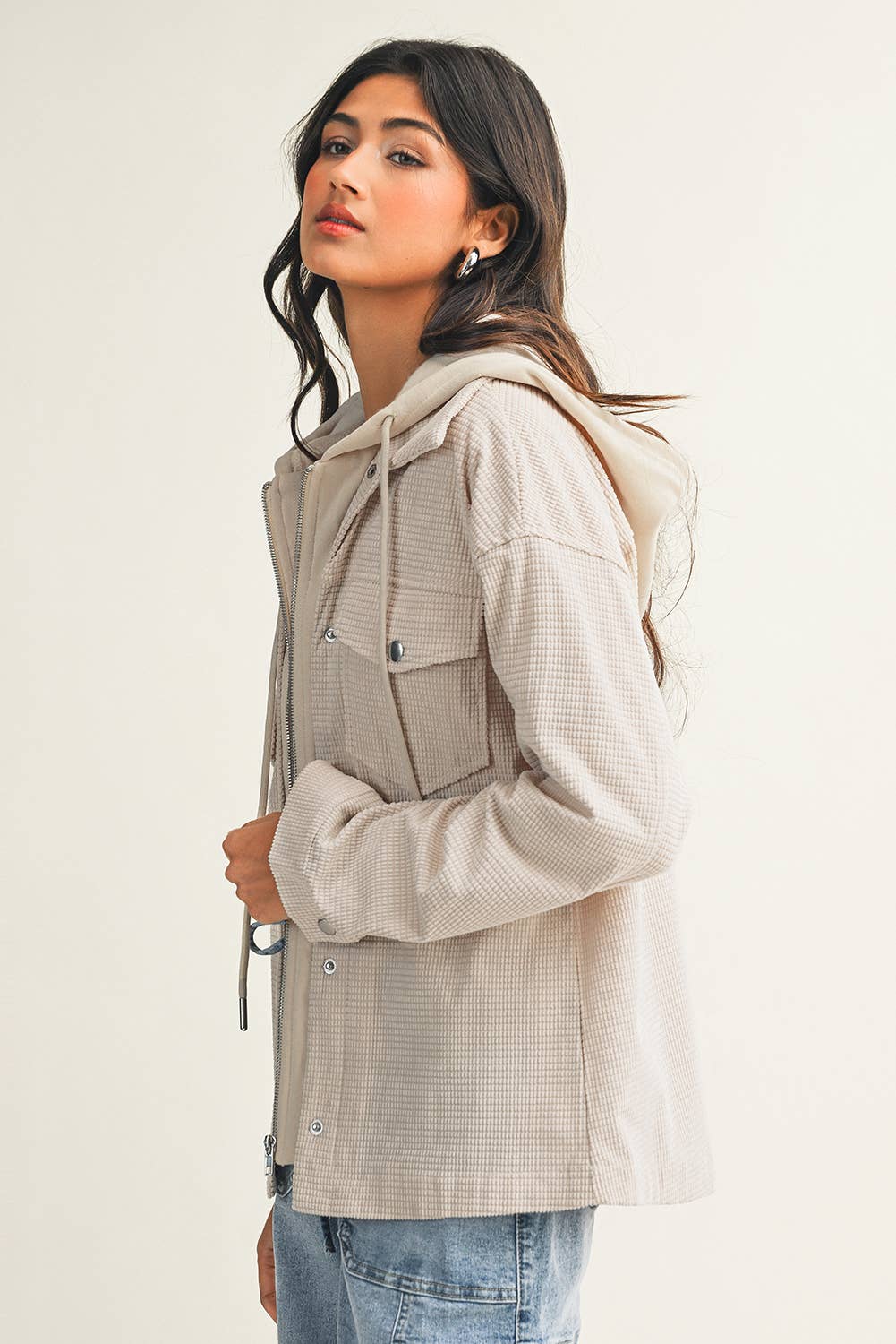 Little Daisy Closet - Wholesale Shirt Jacket/Shacket - Women's -  LDC Solid Textured Patchwork Flap Pocket Shacket1