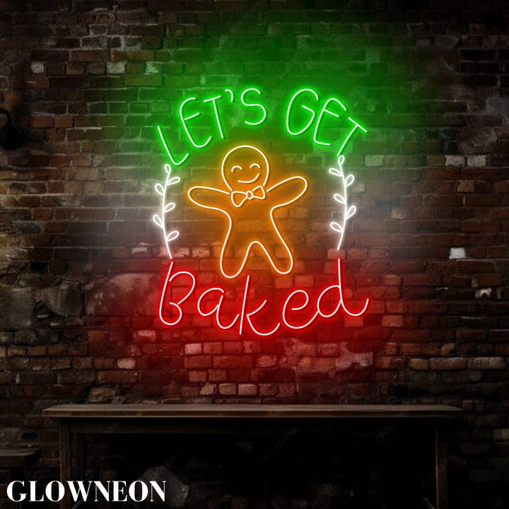 Glow Neon – wholesale Neon sign – Let's Get Baked Neon Sign, Gingerbread Bakery Shop Xmas Sign