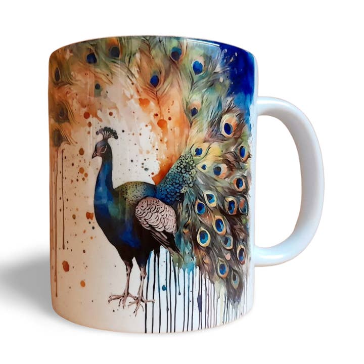 Peacock Coffee Mug, Fantasy Water Colour Style (Design 2) for wholesale by Rockways Designs