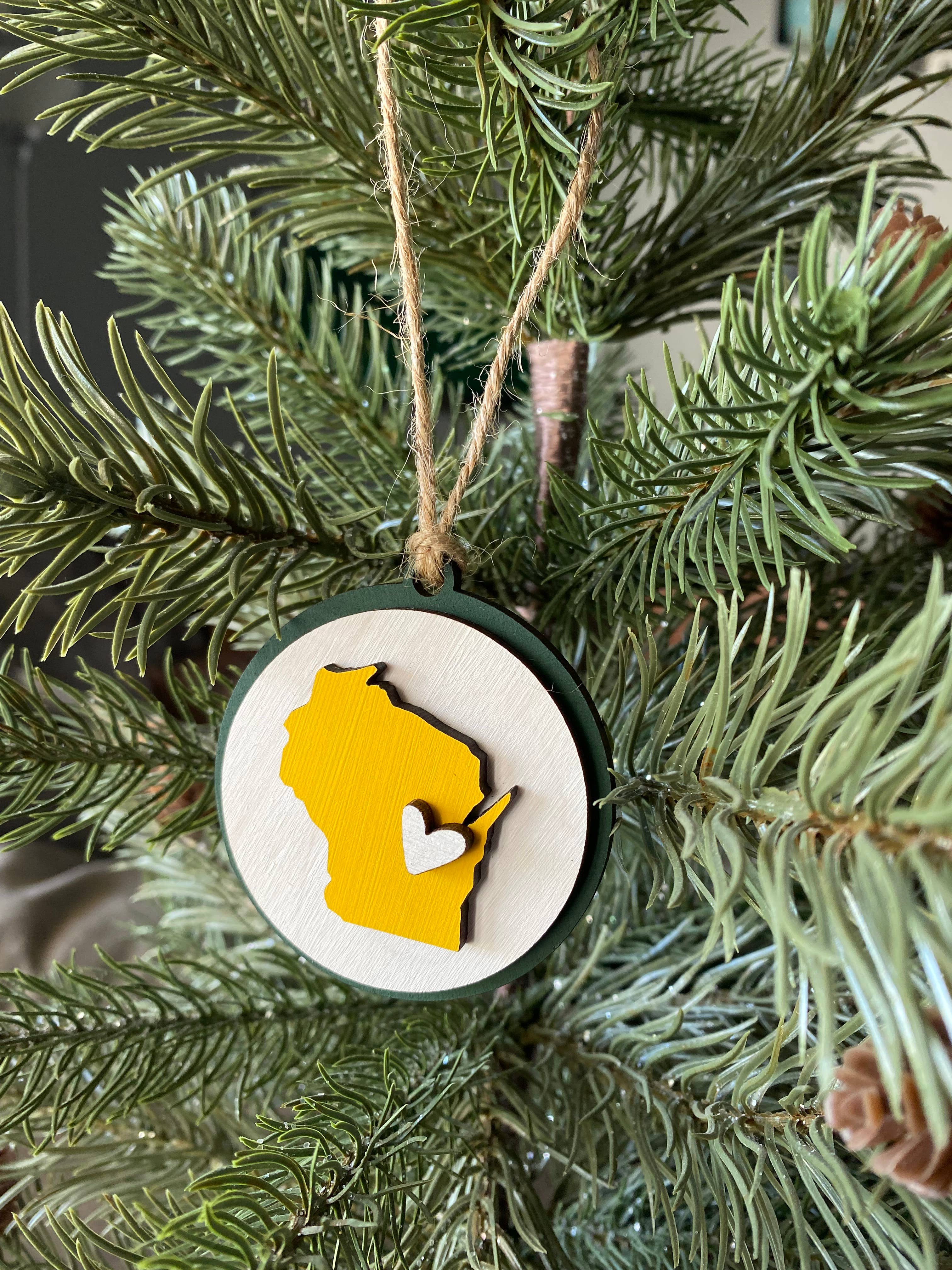 Novotny Designs - Wholesale Ornament Set - Handmade Wisconsin small round ornament with heart2