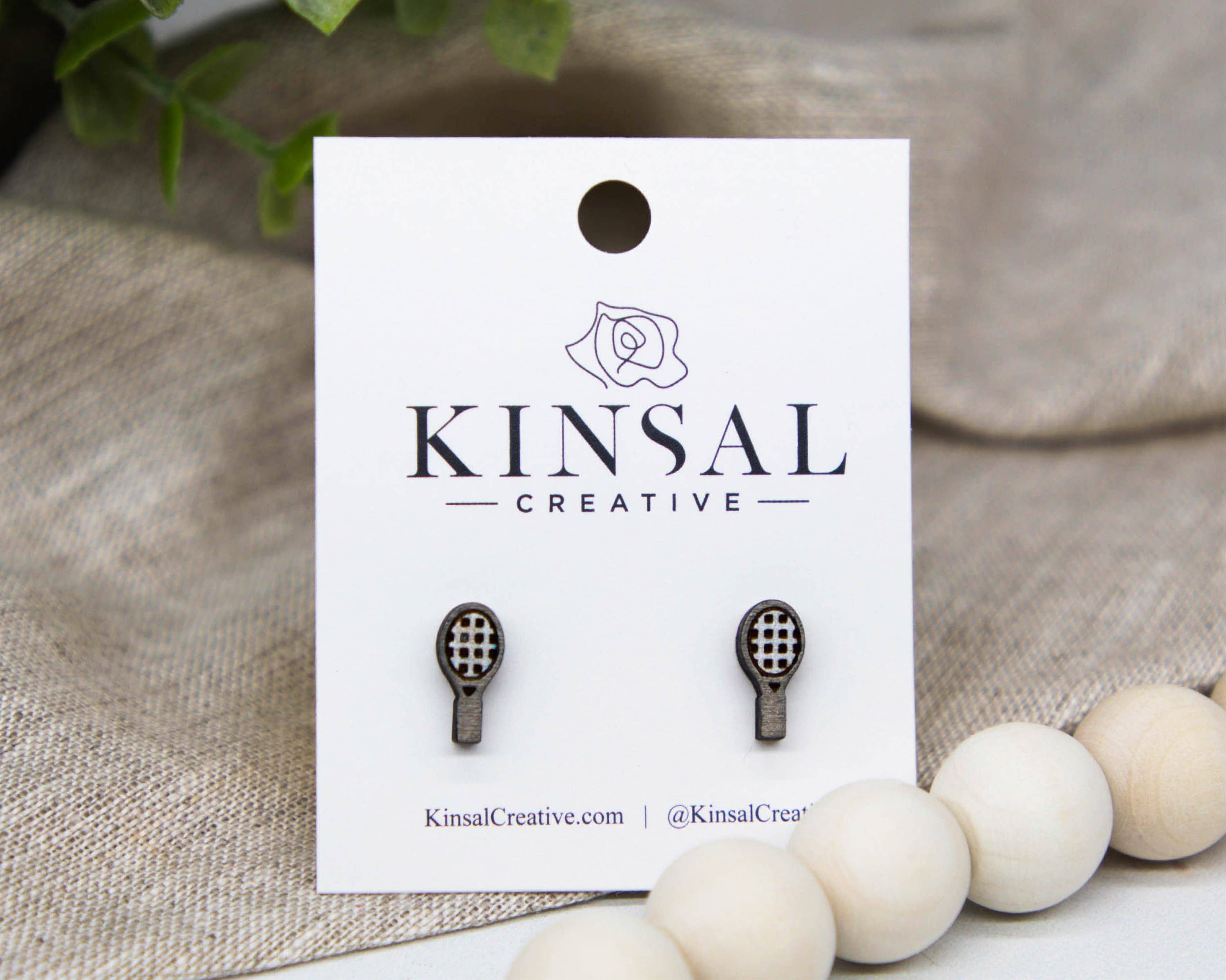 Kinsal Creative - Wholesale Stud/Post Earrings - Tennis Racket Wood Stud Earrings0