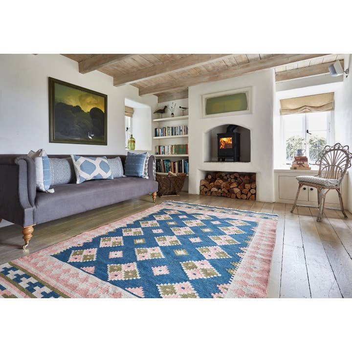 Weaver Green - Venta al por mayor Alfombra pequeña - Alfombra Nomad Letoon de estilo kilim azul y rosa4