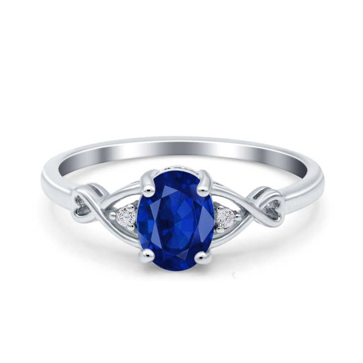 Oval Filigree Infinity Engagement Ring Simulated Blue Sapphire CZ for wholesale by Blue Apple Imports