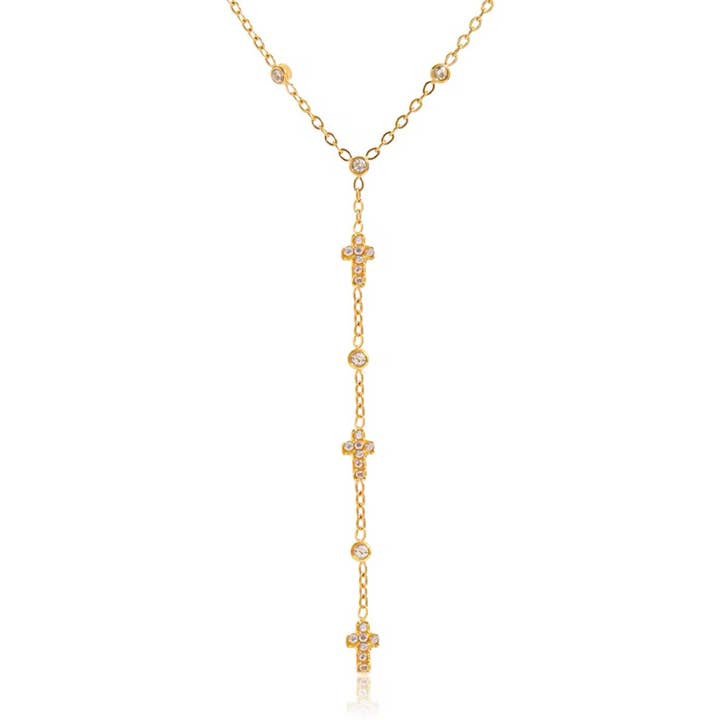 Colar Y Lariat Cruz de Cristal Infinito por atacado de Kismet Showroom