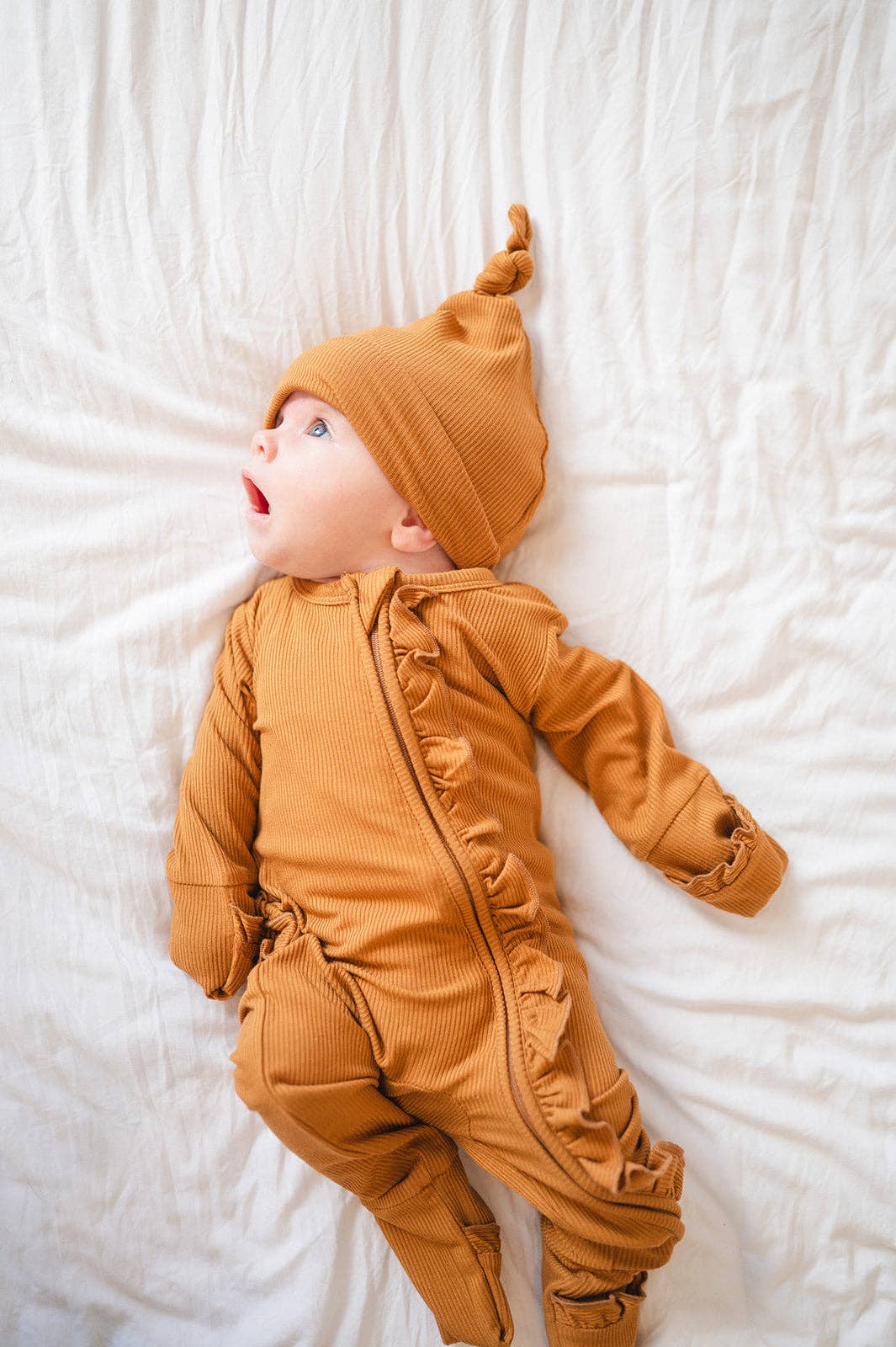 Harp Angel Boutique - Wholesale Jumpsuit - Baby - Ruffle Zipper One Piece - Caramel Ribbed6
