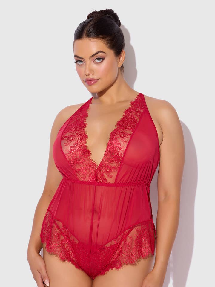 House of Desire – Engroshandel Bodysuit undertøj - Dame – Mila mesh- og øjenvippeblonde romper teddy med høj slids12