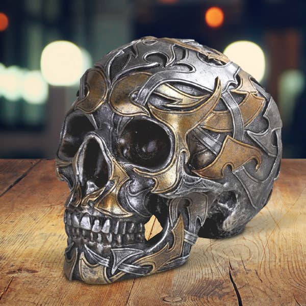 7.75"W Skull Gold Silver Tattoo Figurine Home Decor Gifts for wholesale by FC Design