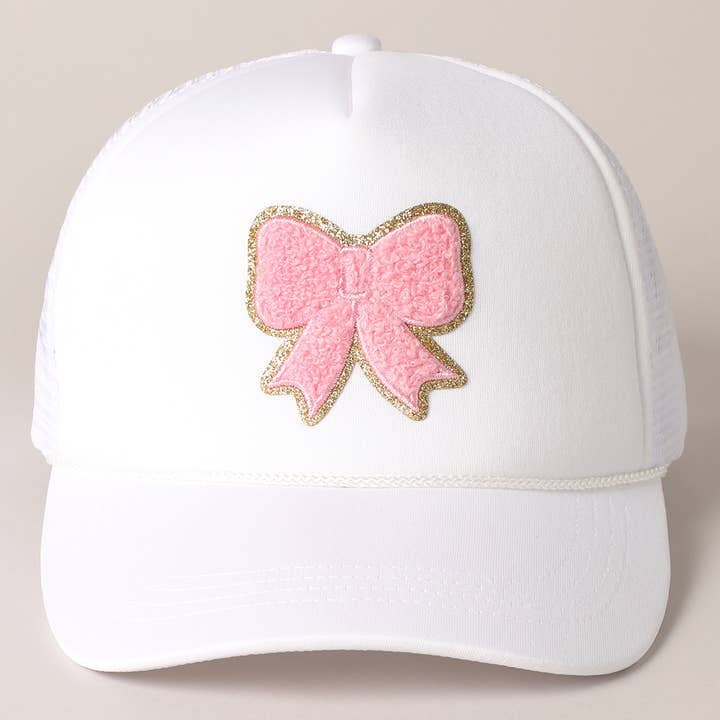 Fashion City - Wholesale Trucker Hat - Women's - Pink Bow Patch Foam Mesh Back Trucker Hat