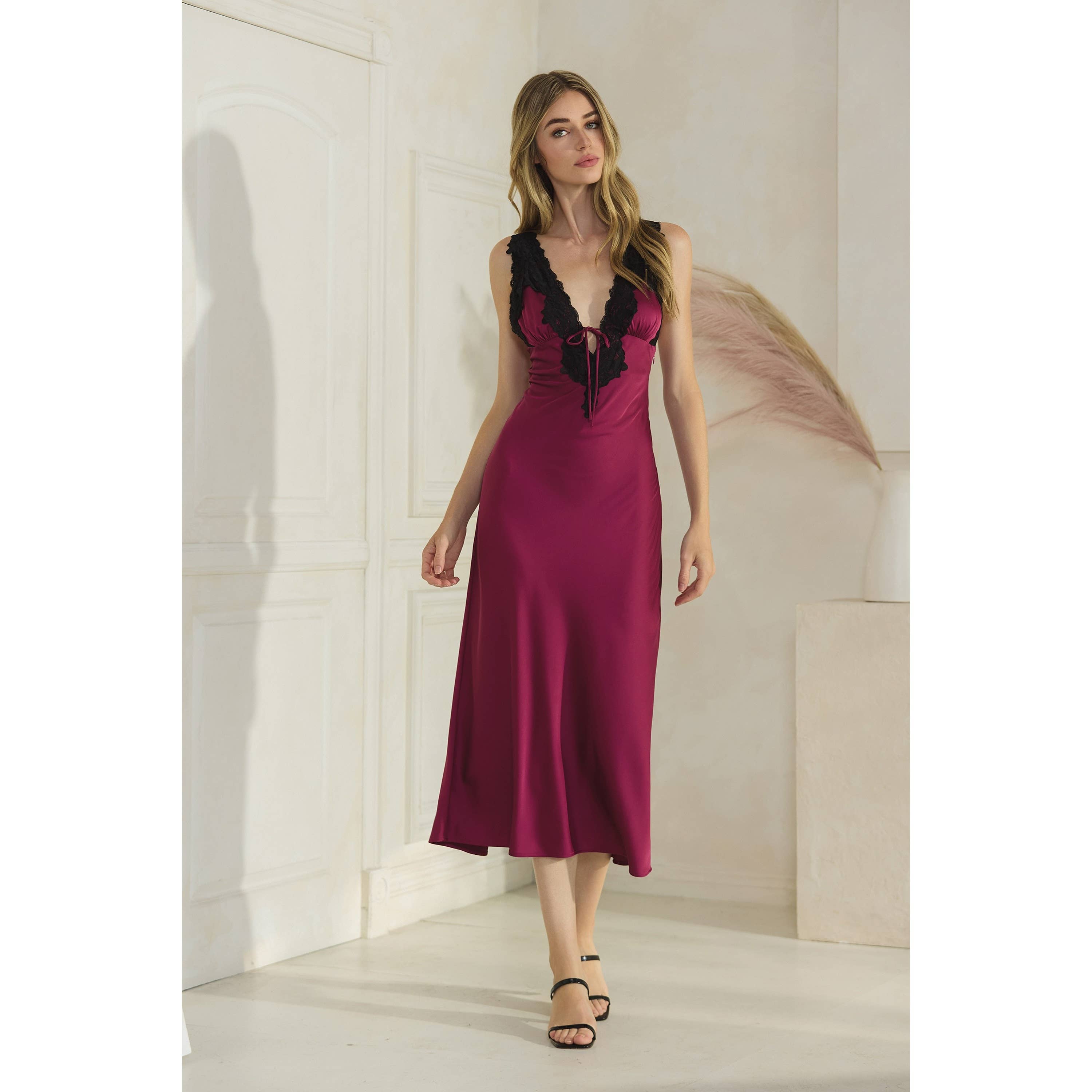 Honey Mango – Engroshandel Kjole - Dame – Satinkjole med blondekant i mellemlængde0