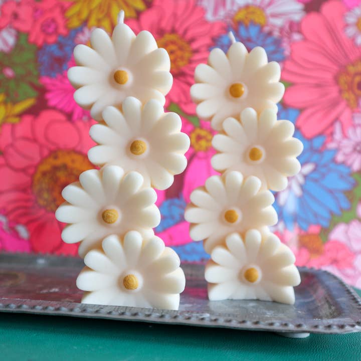 Daisy Flower Pillar Candle for wholesale by Drop Dead Candles