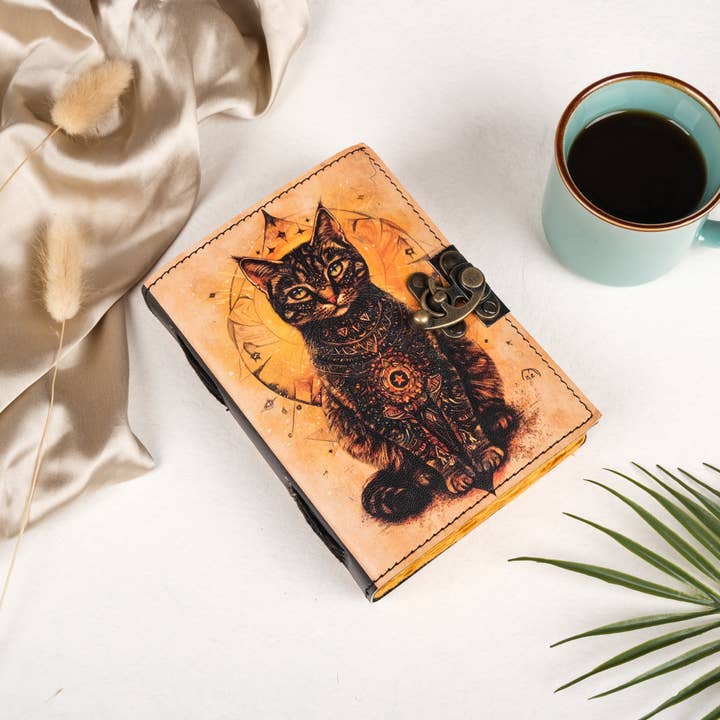 Leather Journal Vintage Notebook with Cat leather Print for wholesale by R K Handicrafts and Exporters