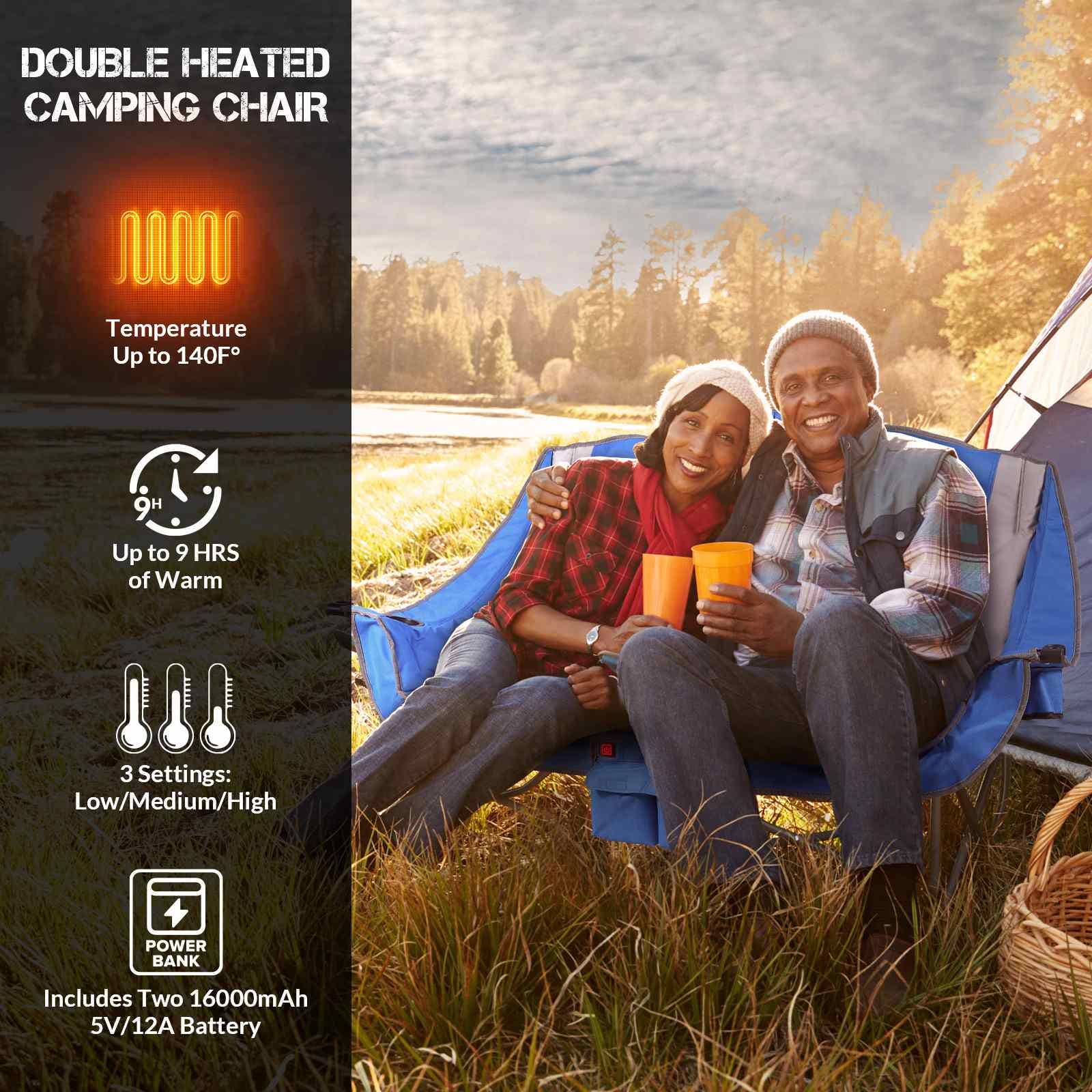 Antarctica Outdoors - Vendita all'ingrosso Sedie pieghevoli - Sedia da campeggio riscaldata doppia ANTARCTICA GEAR, sedia pieghevole per 2 persone, sedia riscaldata portatile a due posti.3