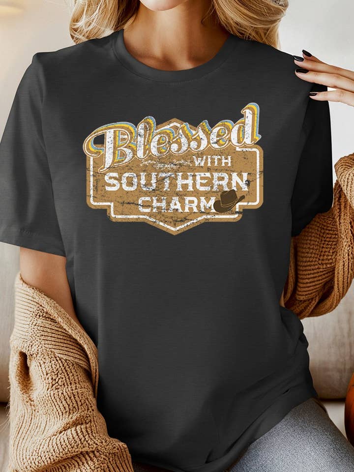 Blessed With Southern Charm Graphic Tee. for wholesale by DG WORLD