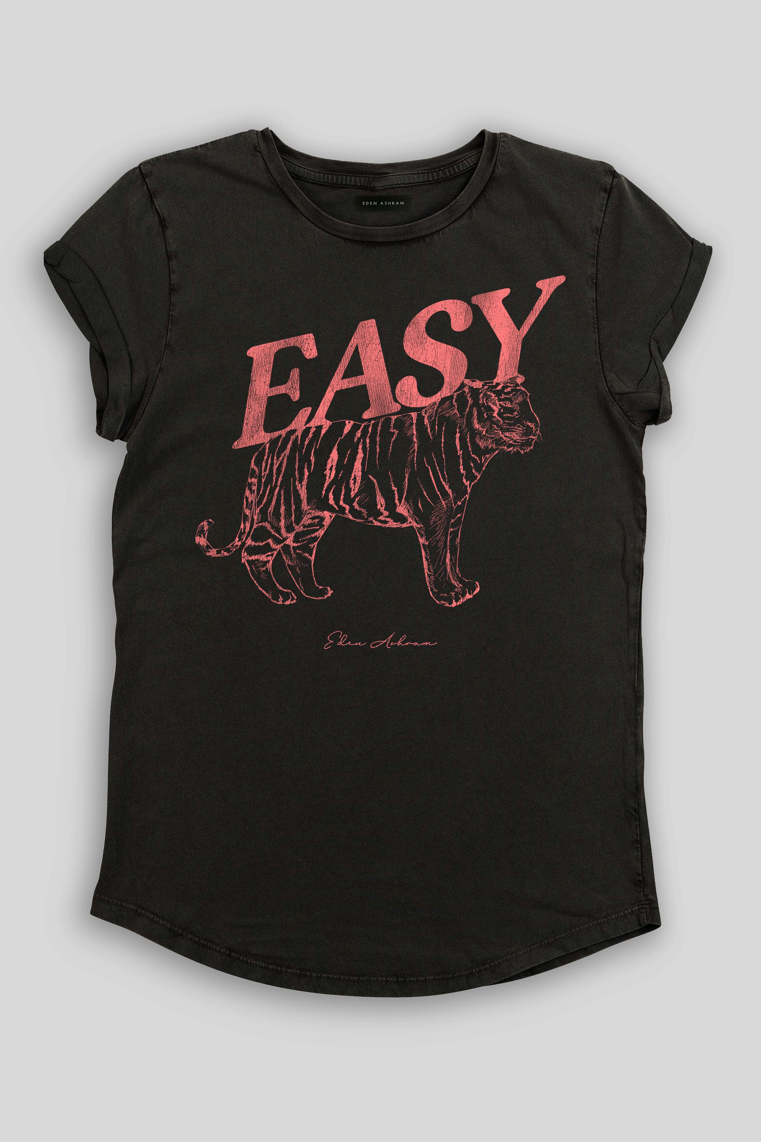 Eden Ashram - Vendita all'ingrosso Maglietta serigrafata - Donna - T-shirt premium con maniche arrotolate Easy Tiger4