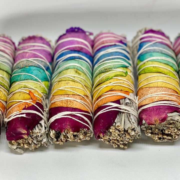 Faiza Naturals - Wholesale Sage Bundle - 7 Chakra Rose White Sage Bundles from California Farm