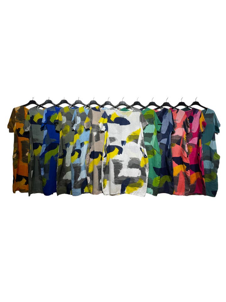 LINEN & COTTON HOUSE - Wholesale Tunic - Women's - TUNIC IN LINEN 3533 ABSTRACT PRINT PLUS SIZE