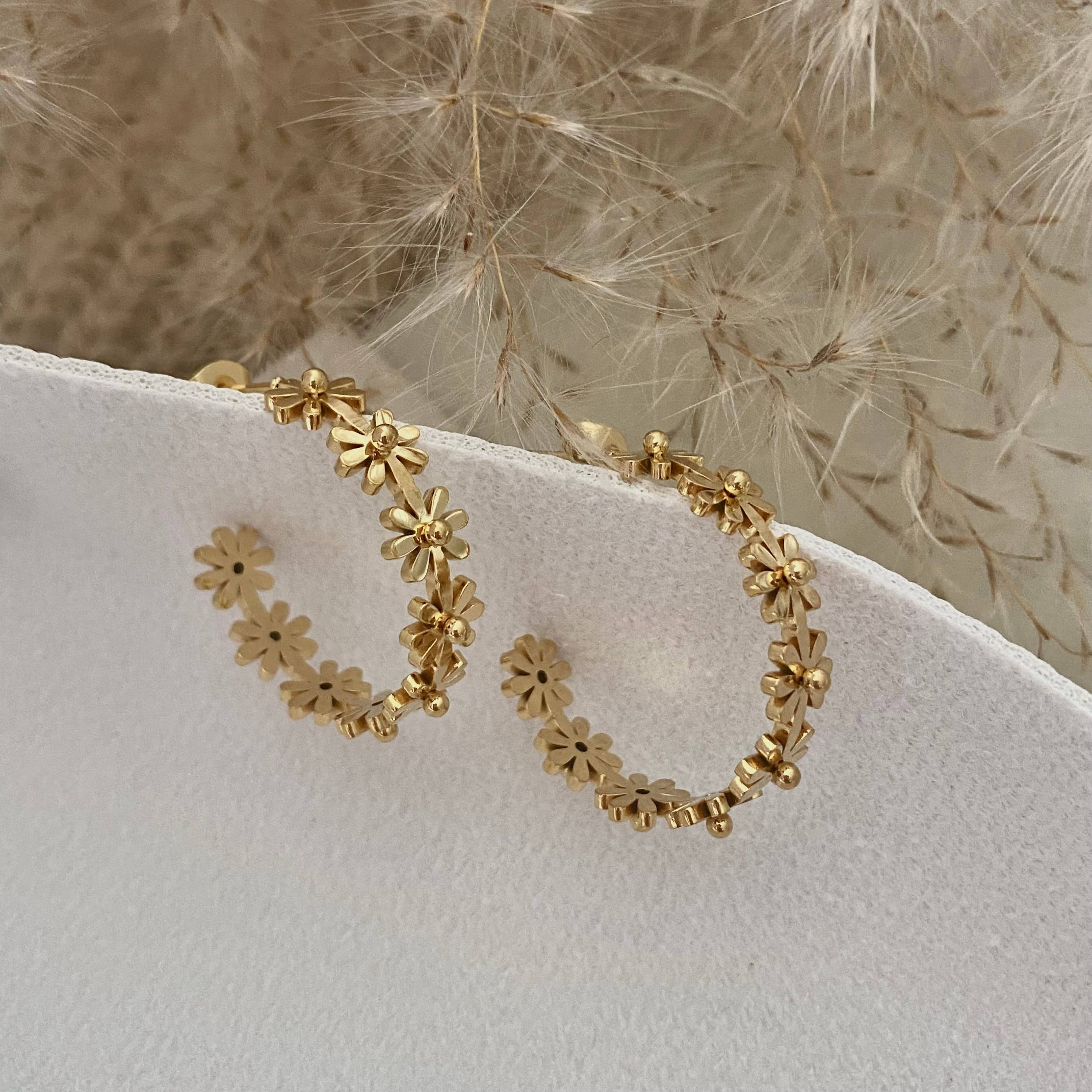Amady Jewelry - Wholesale Hoop Earrings - Flower Hoop Earrings 18K gold plated lightweight water resis2