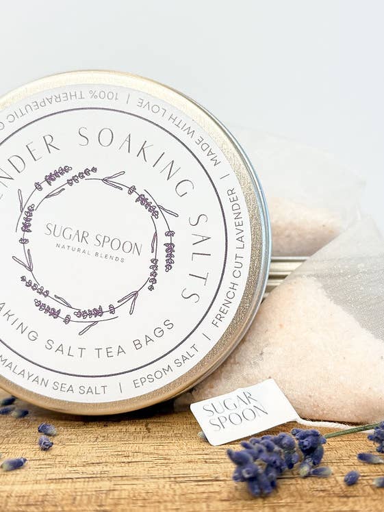 Lavender Soaking Salt Sachets for wholesale by Sugar Spoon Natural Blends