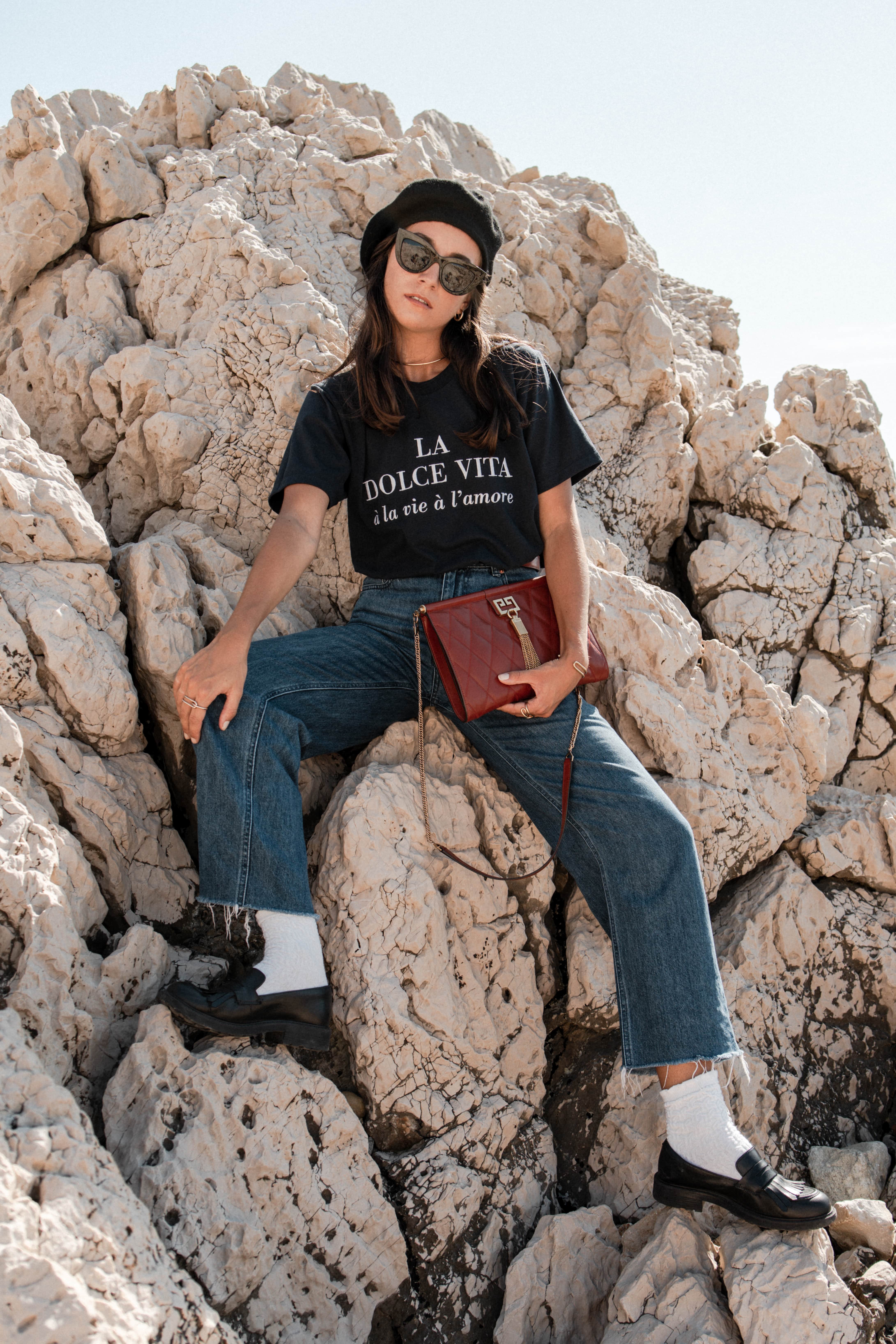 Un baiser français s'il vous plaît - Wholesale Screen Printed T-Shirt - Women's - Navy blue La Dolce Vita T-shirt13