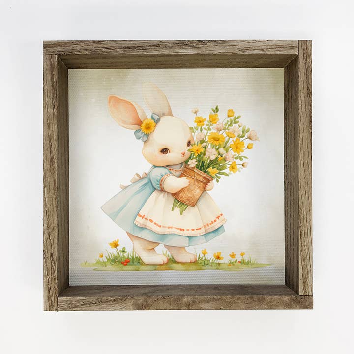 Easter Bunny in Apron with Flowers - Easter Canvas Art for wholesale by Hangout Home