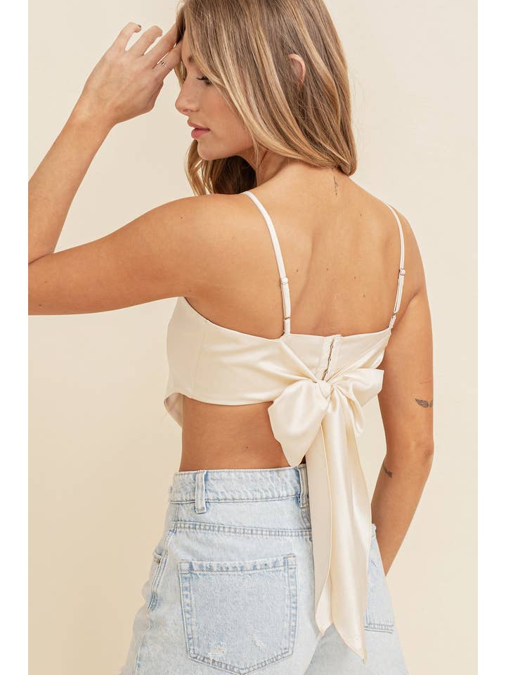 Beige CT8044A - Rhinestone Trim Scarf Tie Women's Tee for wholesale on Faire4