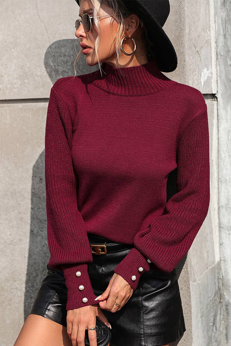 Lily Clothing - Wholesale Knit Sweater - Women's - WOMEN TURTLE NECK FITTED RIB SLEEVE KNIT SWEATER_CWOSWL02832