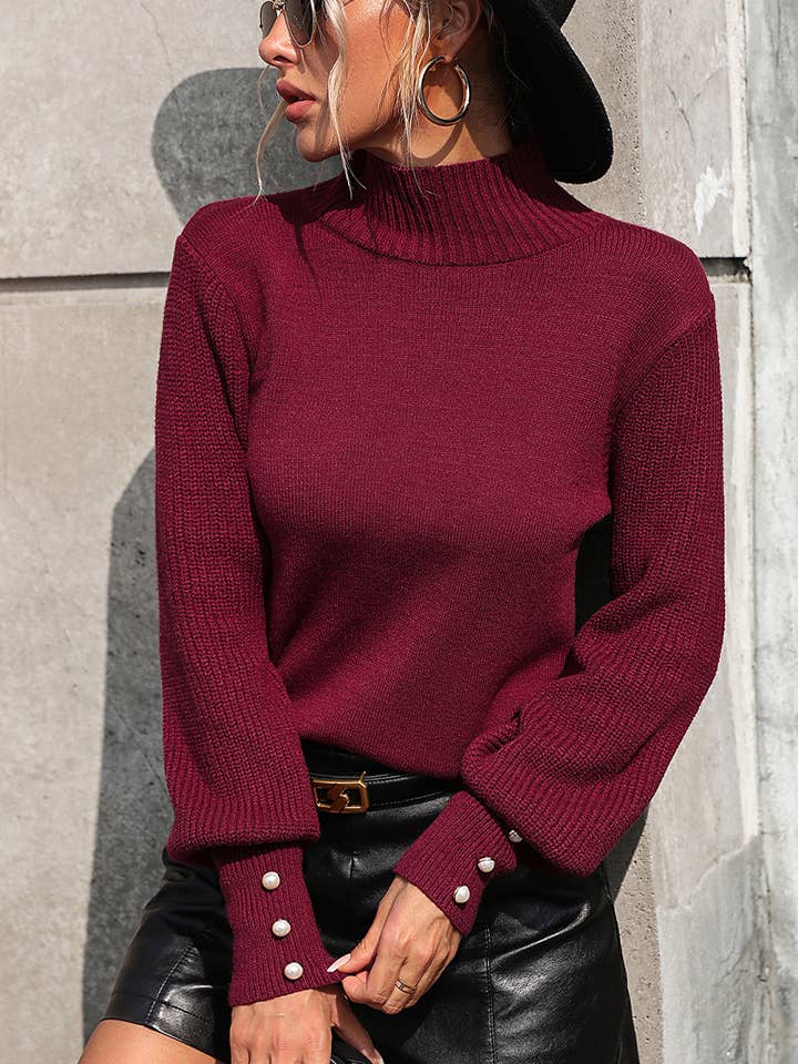 Lily Clothing - Wholesale Knit Sweater - Women's - WOMEN TURTLE NECK FITTED RIB SLEEVE KNIT SWEATER_CWOSWL02832