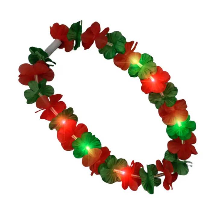 Blinkee.com, LLC – wholesale Light-up toy – Kids & baby – Light Up Hawaiian Flower Christmas Lei Necklace Red Green2