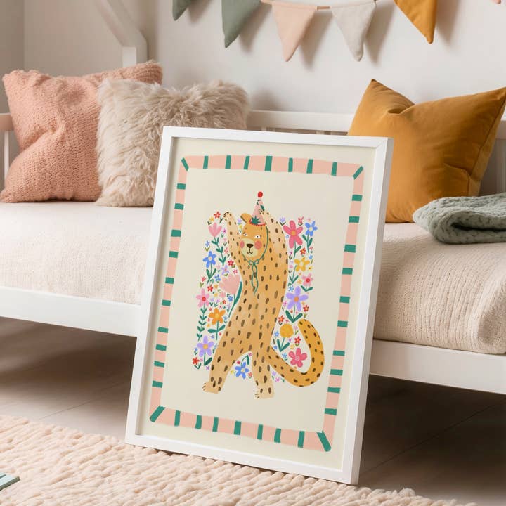 Kate Fox Design - Wholesale Art Print - Luna Leopard, Kids Art Print, Colourful Art, Fun Art, Animal3