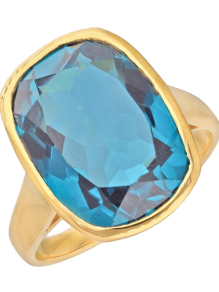 Anillos de declaración de cuarzo azul de Londres chapados en oro sobre plata para venta al por mayor de Tiramisu