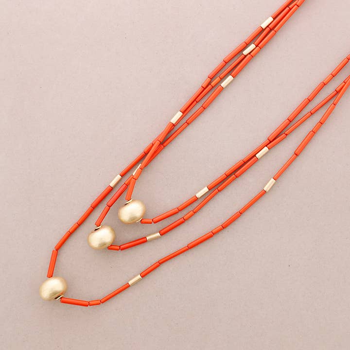 Three Straps Long Necklace with Metallic Resin Beads for wholesale by Sonata