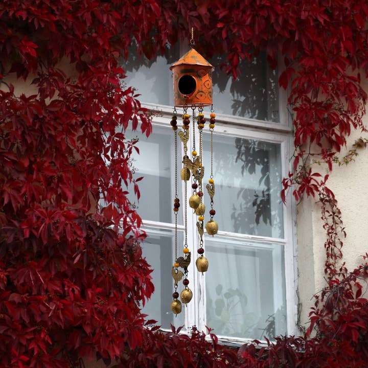 Wilco Home - Wholesale Bird House - Fiesta Birdhouse Windchime with Ornaments & Mini Cowbells