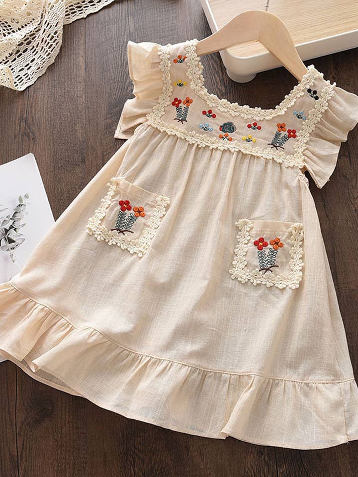 Beige Embroidered Floral Dress for wholesale by CHANG EN LLC