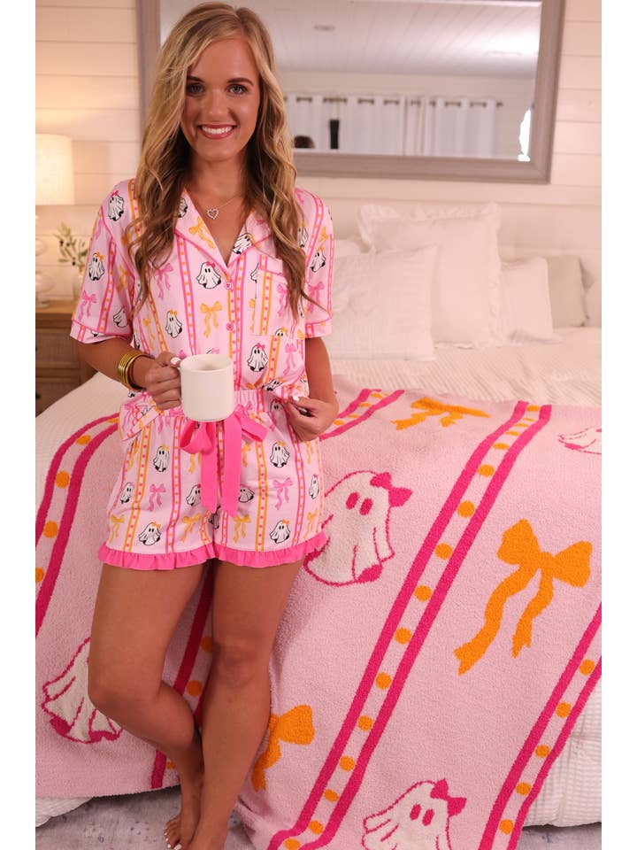 Pink Gigi The Ghost Ruffle Pajama Set for wholesale on Faire5