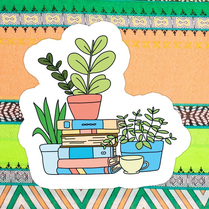 Autocollant en vinyle imperméable pour livres, librairie, plantes pour la vente par Stickers+ X Ashley Bexar