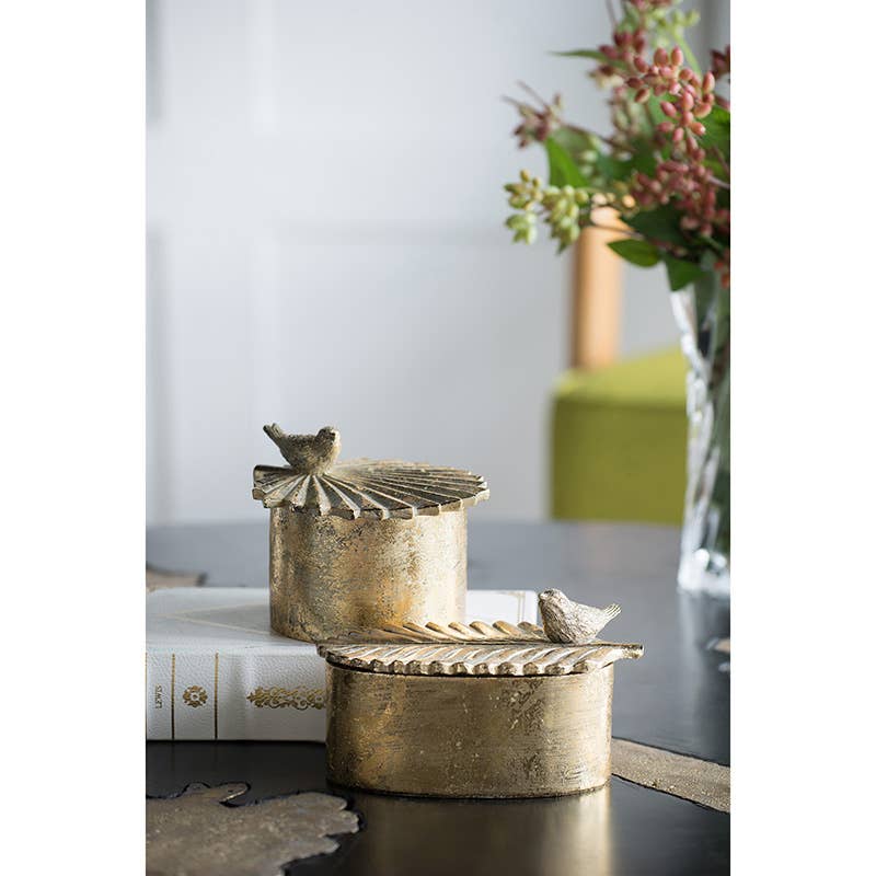 A&B Home Group Inc. - Wholesale Decorative Box - 5x5x4" Resin Antique Gold Trinket Box with Bird Accents3
