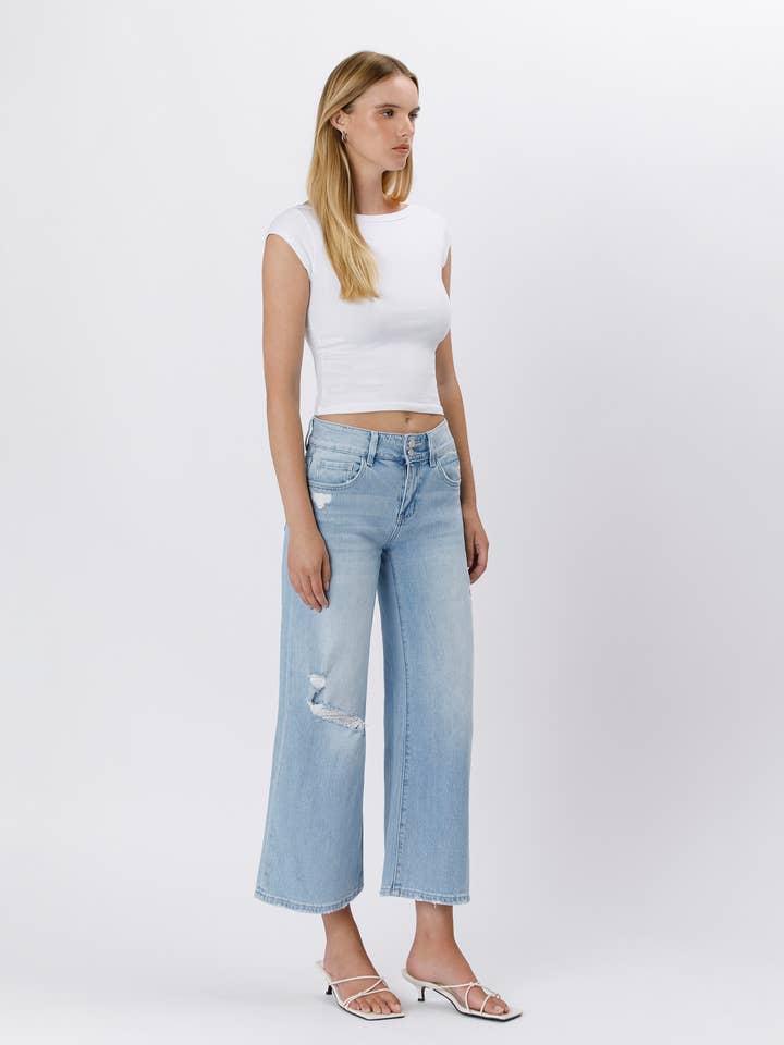 CAVA HIGH RISE TWO BUTTONS CROP WIDE LEG JEANSS T6409 for wholesale on Faire