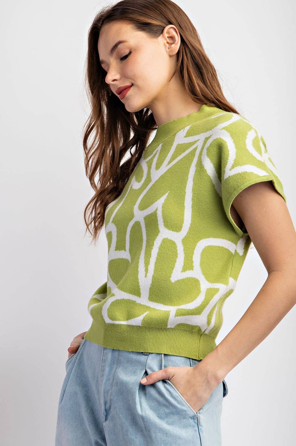 Peace Love Line – Großhandel Strickpullover – Damen – PL2188 - TOP MIT STEHKRAGEN UND HERZMUSTER5