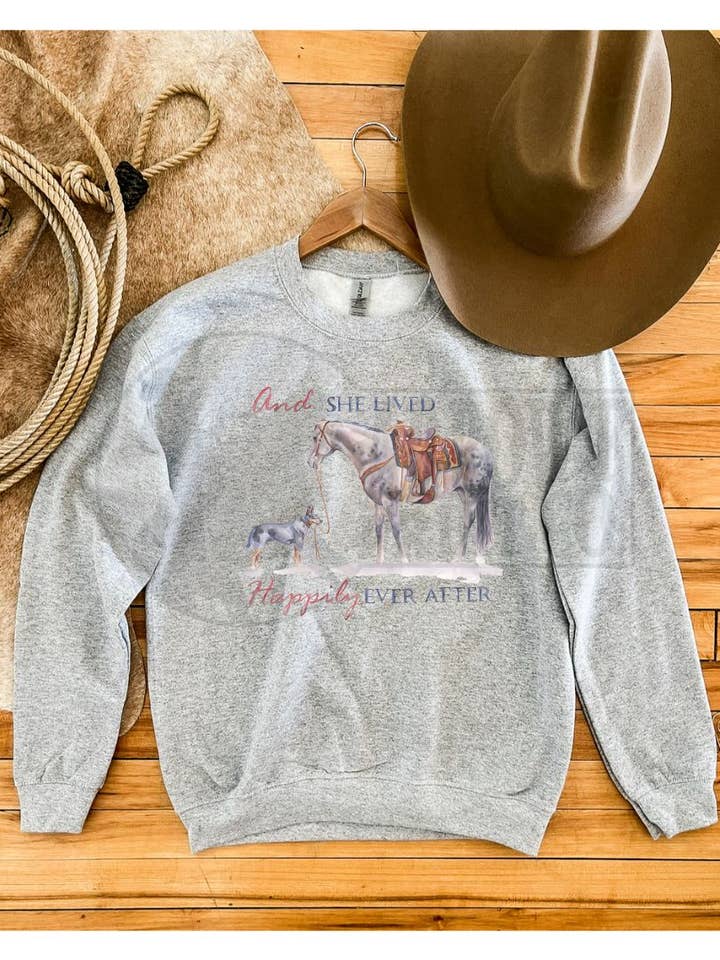 The Fringed Pineapple - Wholesale Graphic Sweatshirt - Women's - And She Lived Happily Ever After Sweatshirt or Tee(Grey)0