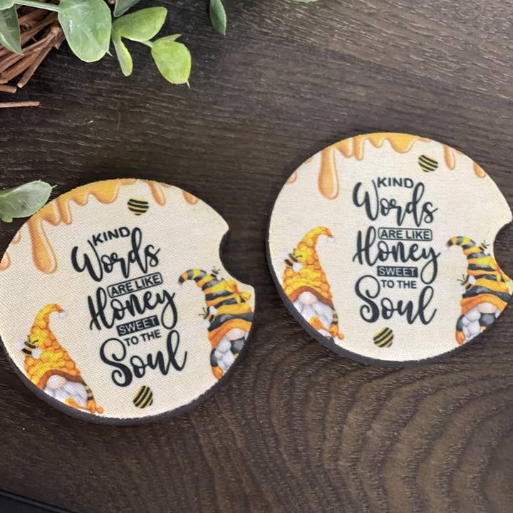 CMD Wholesale - Wholesale Car Coaster - Unisex - Kind Words Are Like Honey Neoprene Car Coaster Set